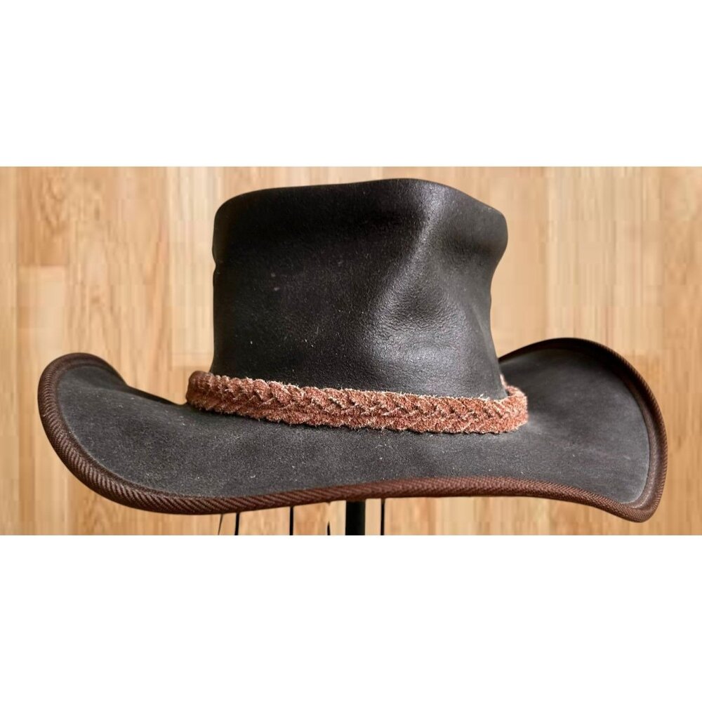 Vintage Australian Geographic Leather Hat Large 59 Brown Aussie Down Under